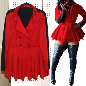 Plus Size 1XL Black & Red Long Sleeve Peplum Ruffle Casual Blazer Jacket